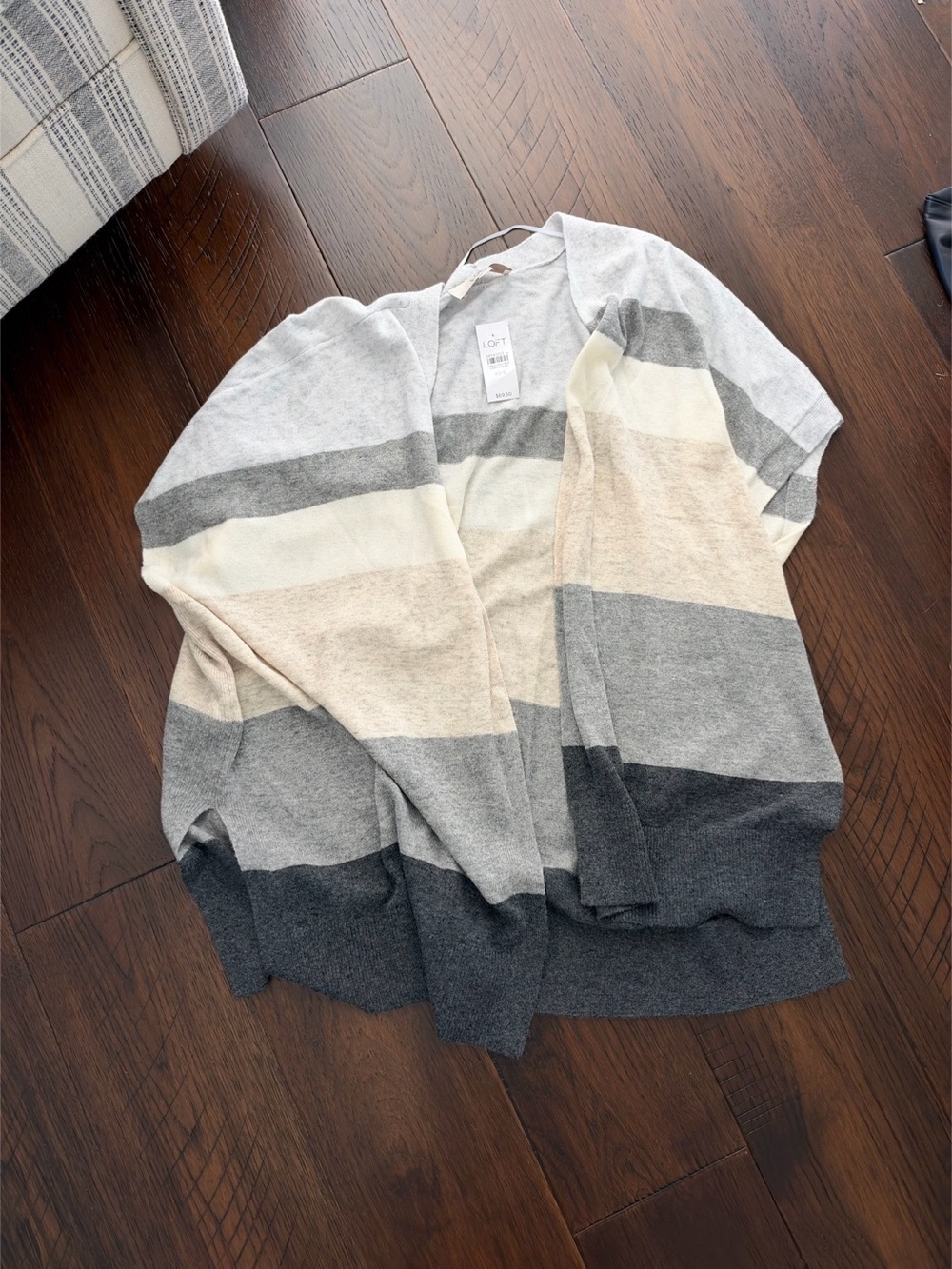 LOFT Color Block Open Front Cardigan in Gray & Cream